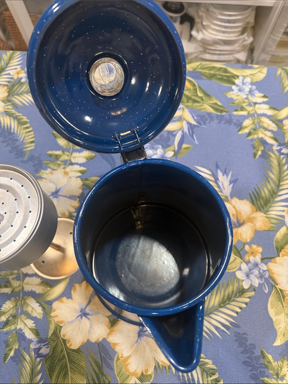 Blue Speckled Enamel Coffee Pot - Picture 6 of 7